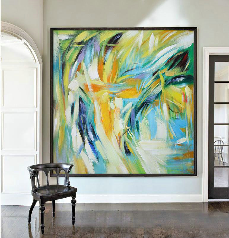 Abstract Painting Extra Large Canvas Art,Oversized Contemporary Art,Large Wall Canvas,Yelloe,Green,Blue,White.etc